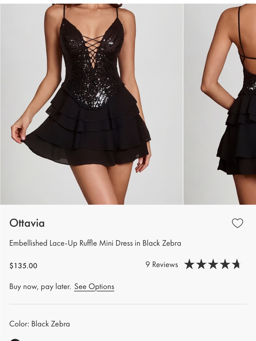Ottavia Embellished Lace-Up Ruffle Mini Dress